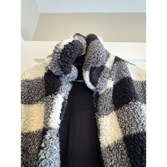 Knox Rose Jacket Womens Medium Black White Buffalo Plaid Sherpa Collared Pocket - Picture 5 of 11